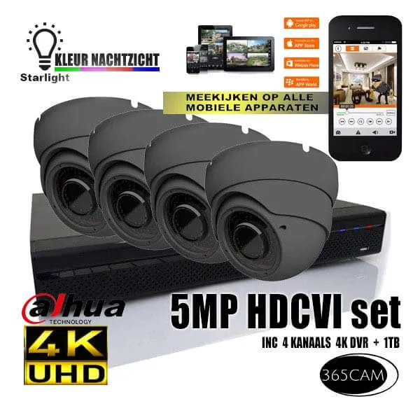sony beveiligingscamera set 4x antraciet 5MP dome starlight - Afbeelding 2