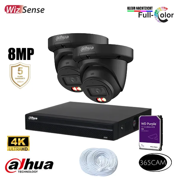 8MP set in de kleur zwart. 2x 4K PoE camera. 4K Plug and play. - Afbeelding 2