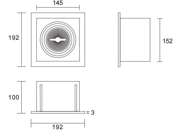 AR111 inbouwarmatuur 150x150mm zwart trimless of rand - Afbeelding 5
